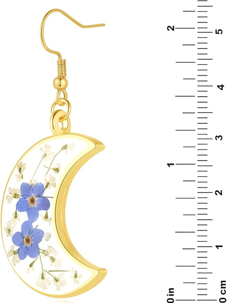 AUNTESIGN Store Forget-Me-Not and Queen Anne's Lace Pressed Wildflower Earrings | Pressed Flower Earrings | Handmade Drop and Dangle Earrings | Gift for Woman - Image 4